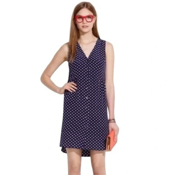 Madewell Odette Polka Dot Silk Sleeveless Shirt Dress - Picture 1 of 7